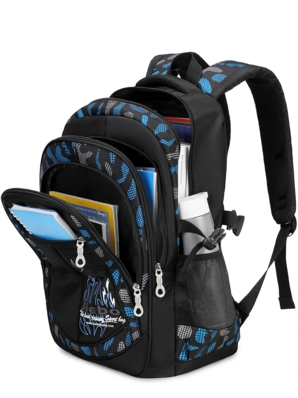 Kids Black & Blue Multi-Pocket Backpack